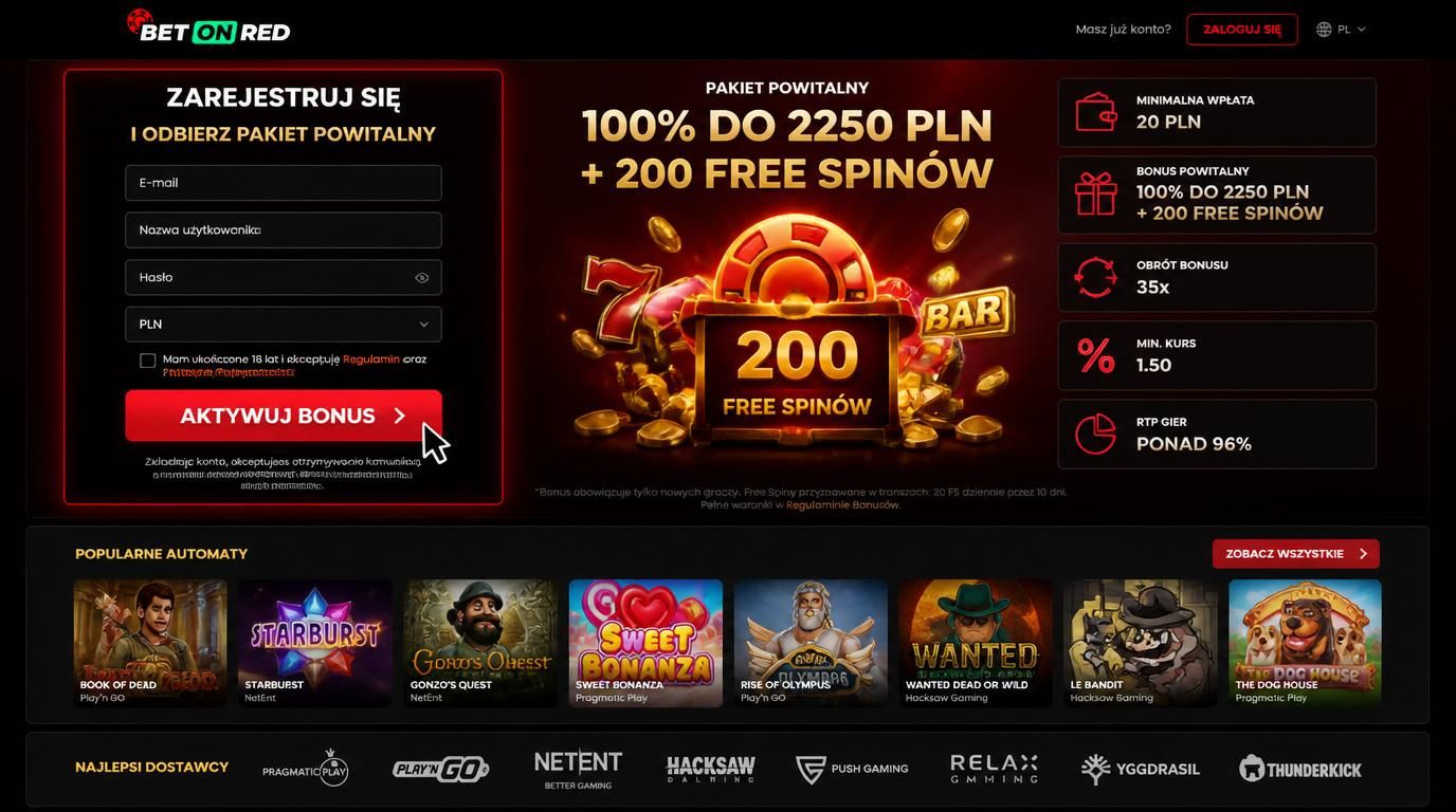 Bonus powitalny BetOnRed z darmowymi spinami i jasnymi warunkami
